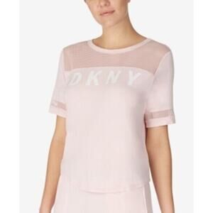 DKNY Short-Sleeve Logo and Mesh Detail Pajama Top Blush M